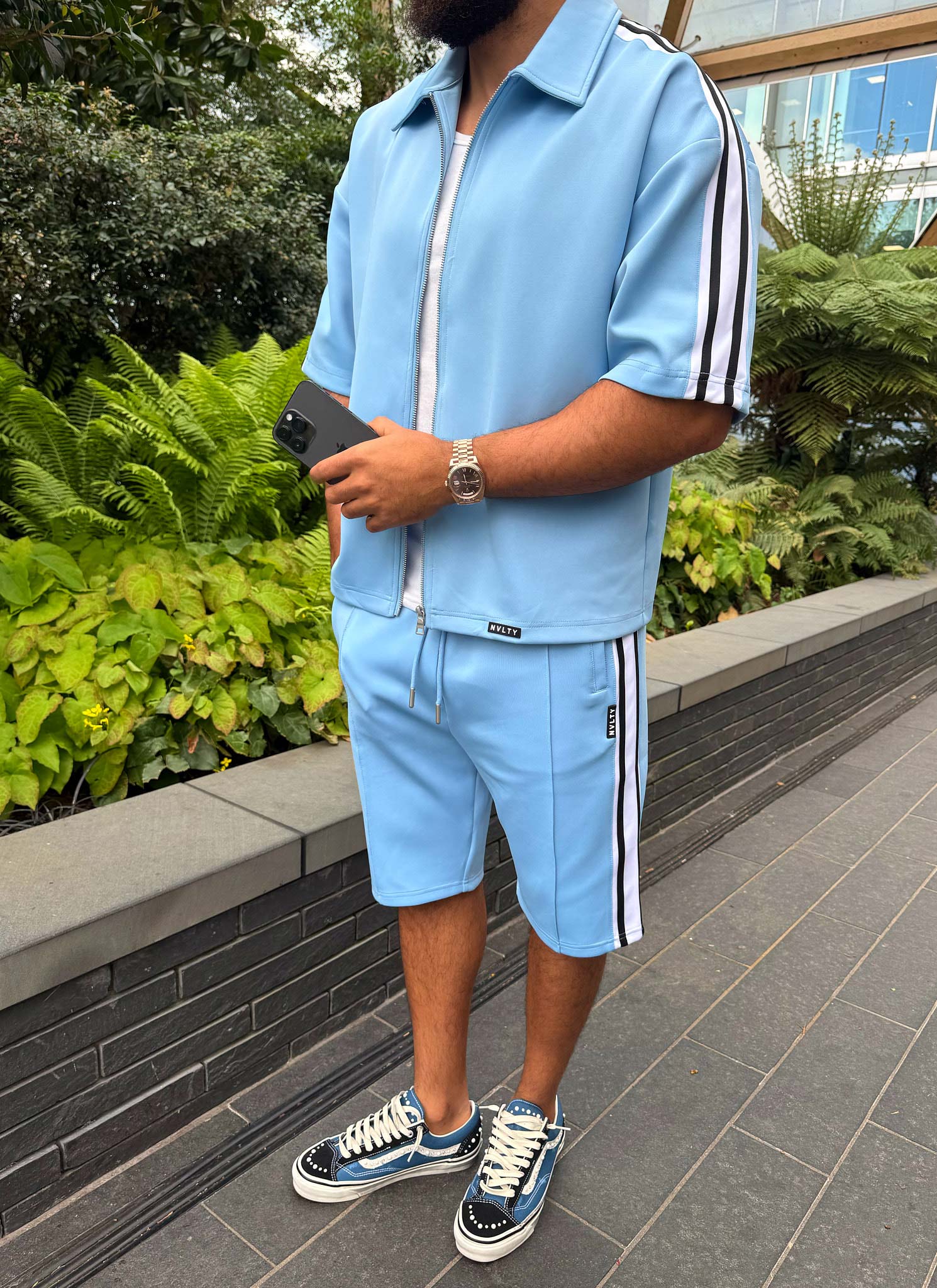 Panelled Luxe Track Shorts - Baby Blue