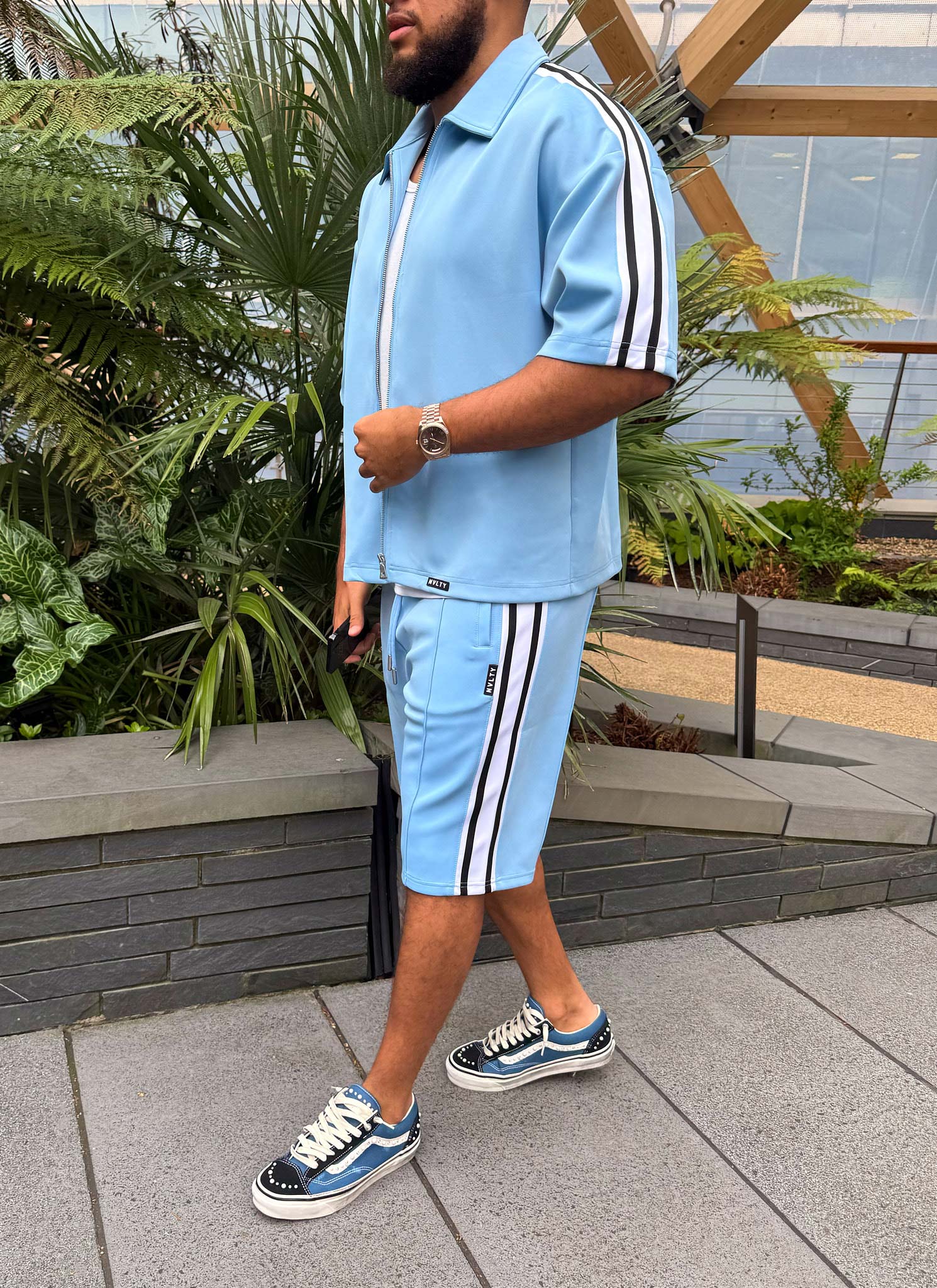 Panelled Luxe Track Shorts - Baby Blue