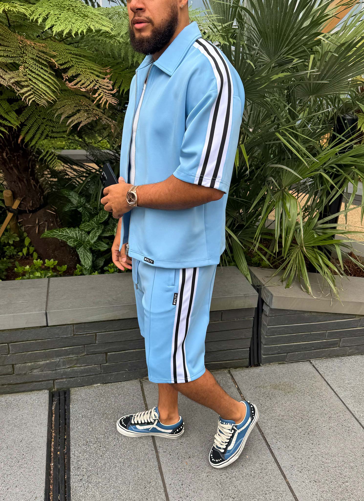 Panelled Luxe Track Shorts - Baby Blue