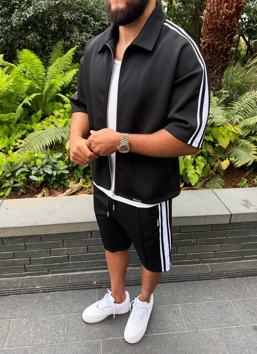 Panelled Luxe Track Shirt - Black