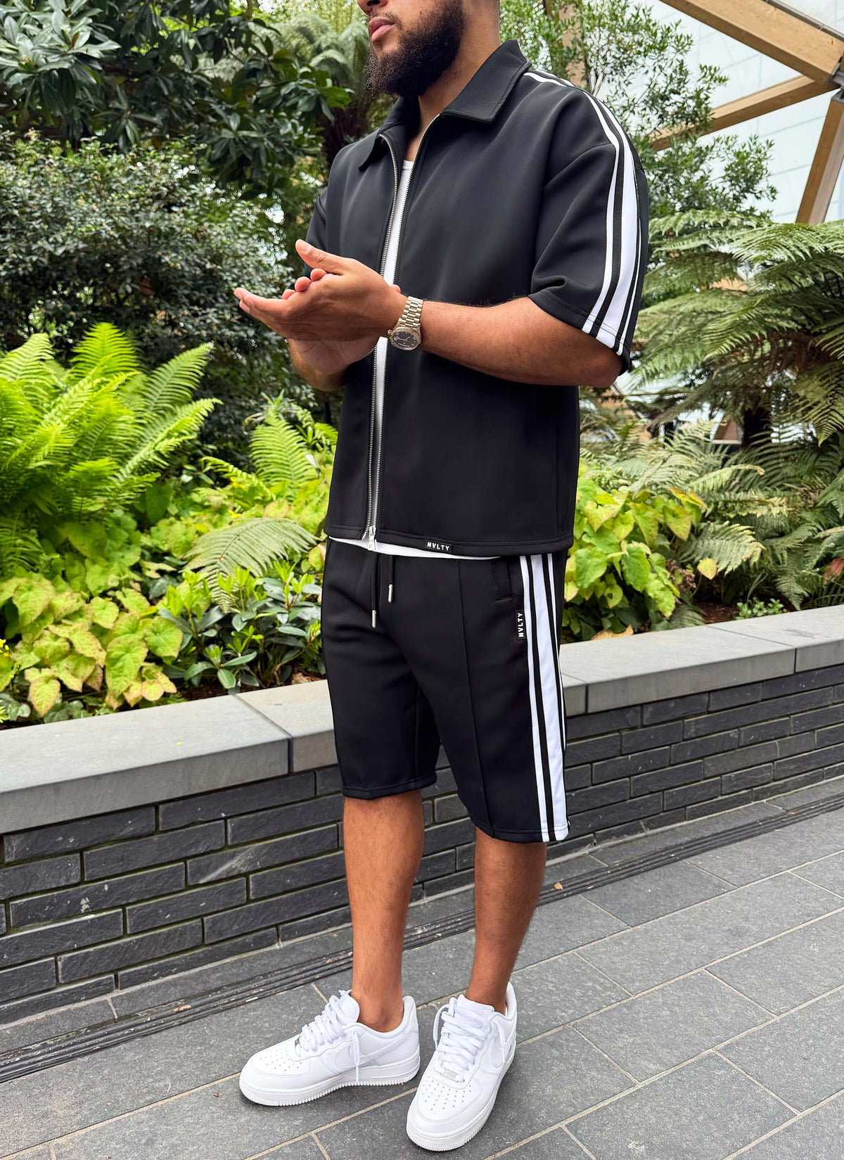 Panelled Luxe Track Shirt - Black