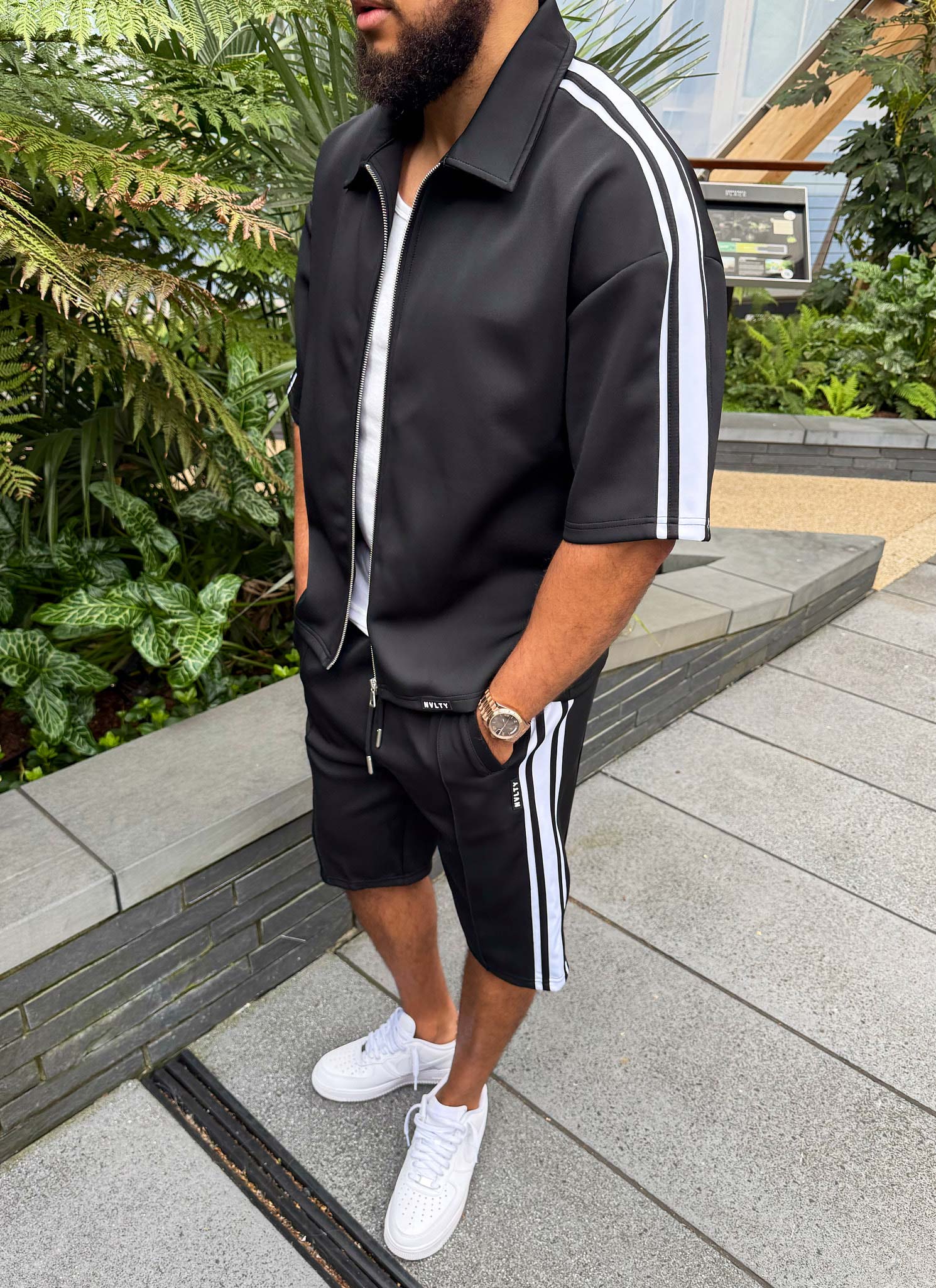 Panelled Luxe Track Shorts - Black