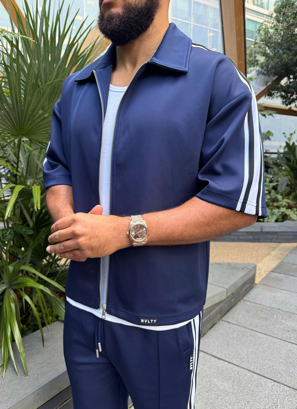 Panelled Luxe Track Shirt - Navy