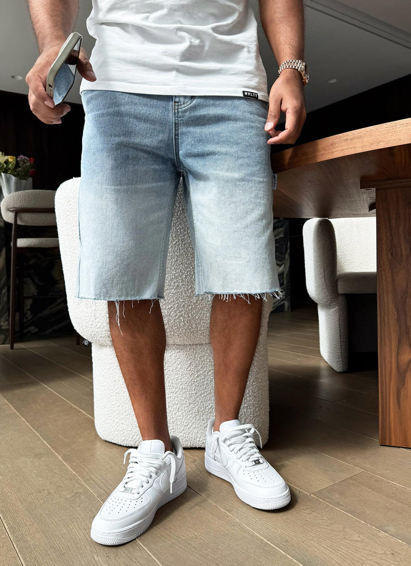 Vintage Deep Fade Denim Shorts - Blue