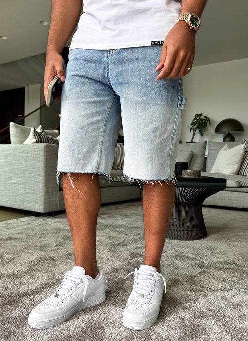 Vintage Deep Fade Denim Shorts - Blue