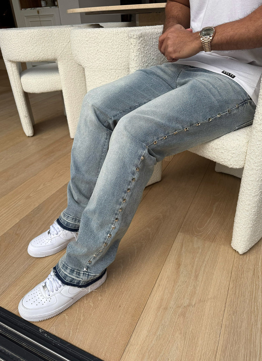 Vintage Pyramid Studded Jeans - Blue