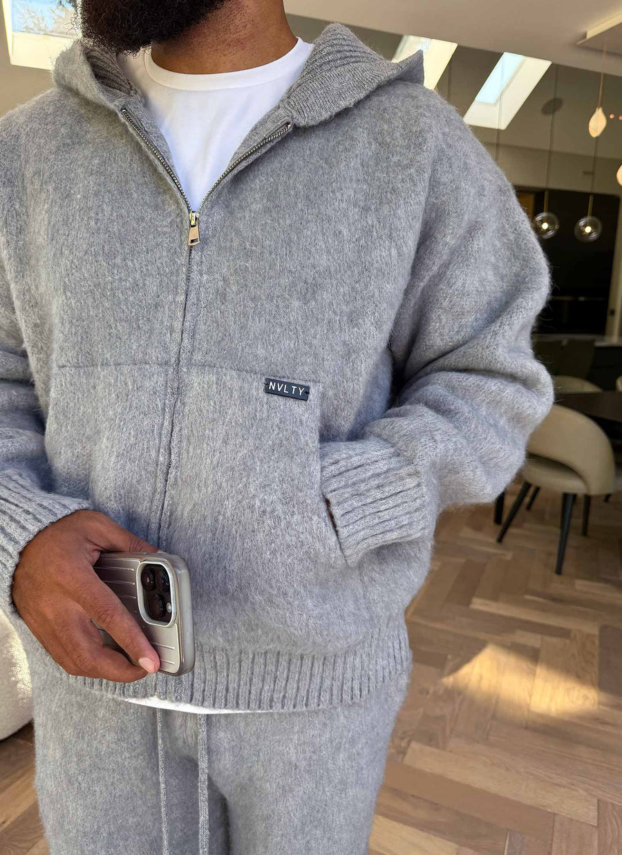 Mohair Zip Hoodie - Grey
