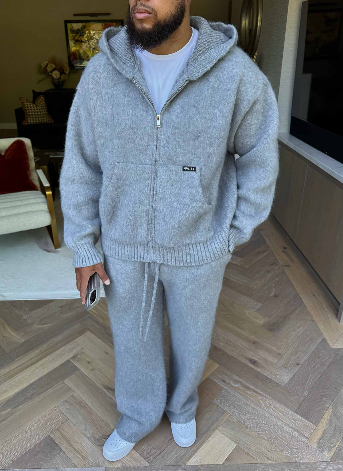 Mohair Zip Hoodie - Grey