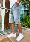Vintage Studded Denim Shorts - Blue