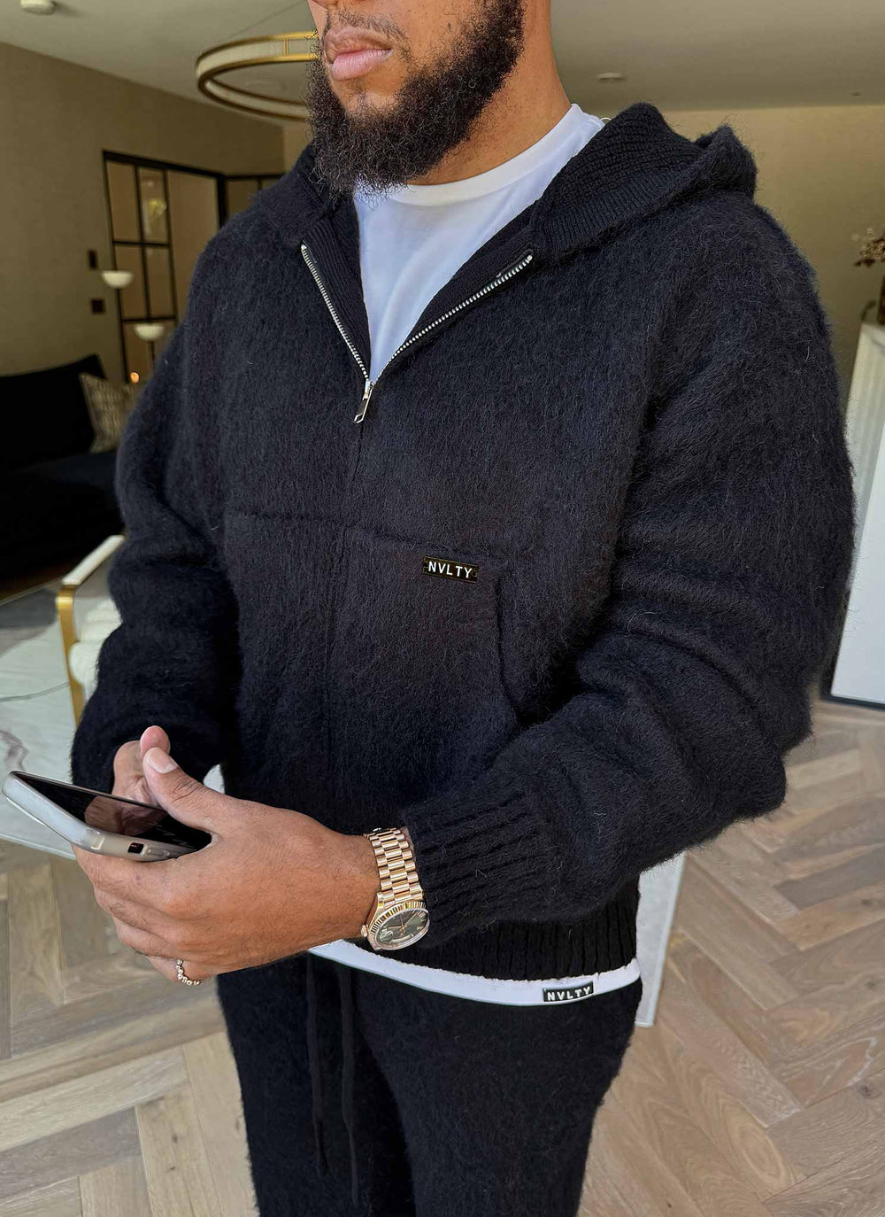 Mohair Zip Hoodie - Black