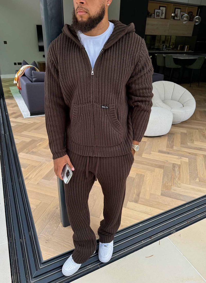 Heavyweight Knitted Joggers - Brown