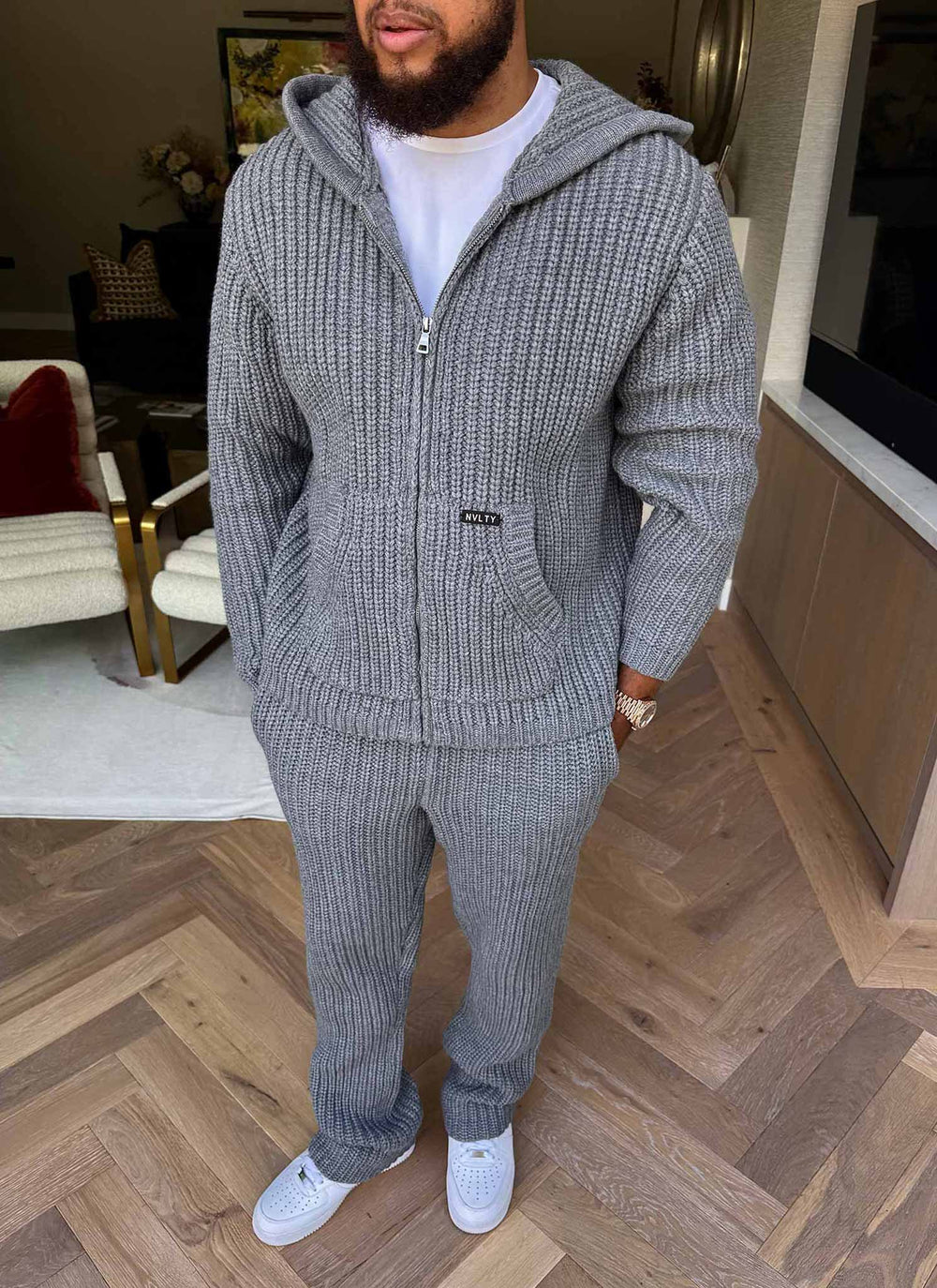 Heavyweight Knitted Zip Hoodie - Grey
