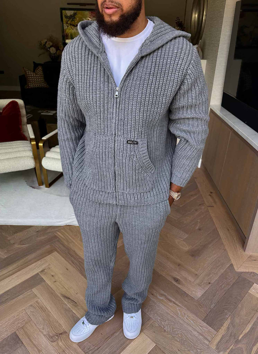 Heavyweight Knitted Zip Hoodie - Grey