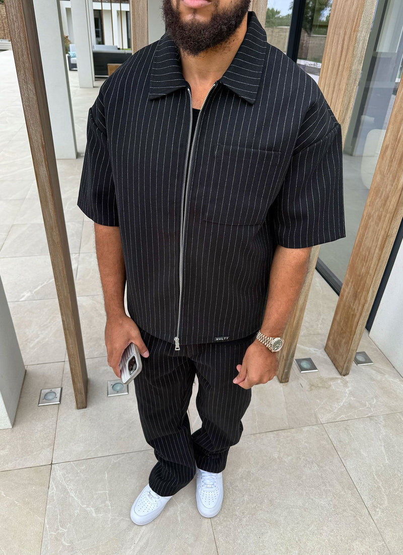 Heavyweight Pinstripe Shirt - Black