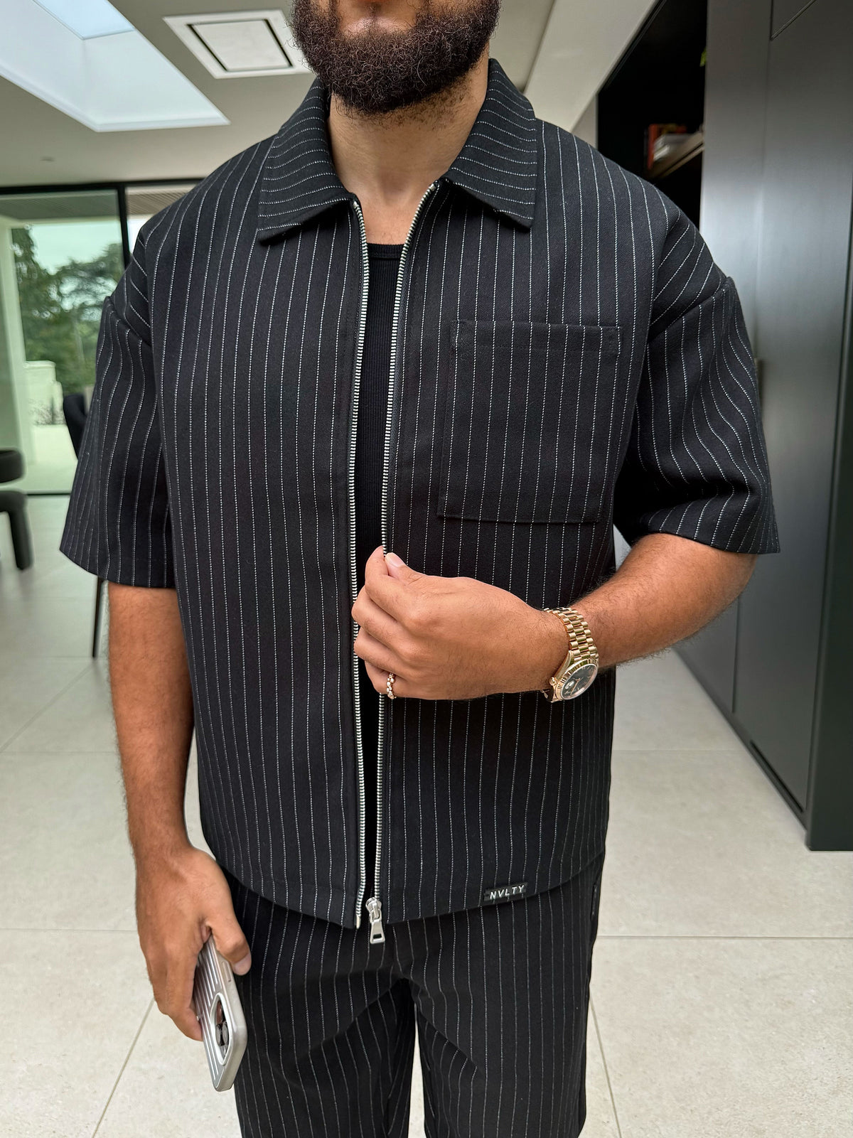 Heavyweight Pinstripe Shirt - Black