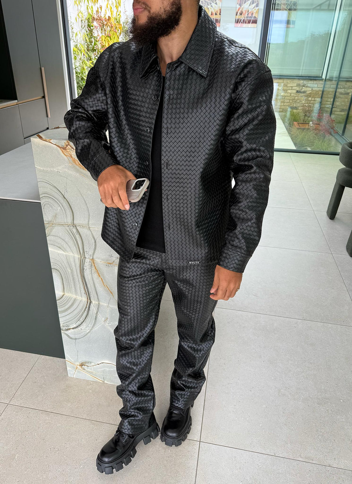 Leather Interlock Pants - Black