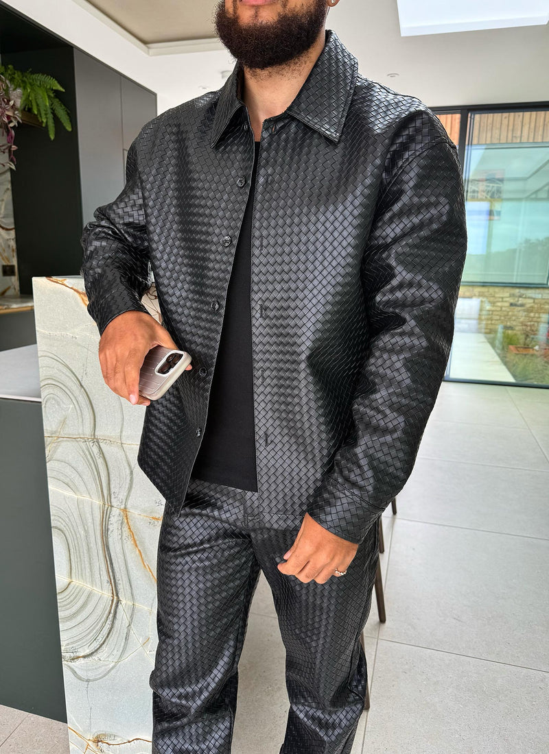 Leather Interlock Shirt - Black