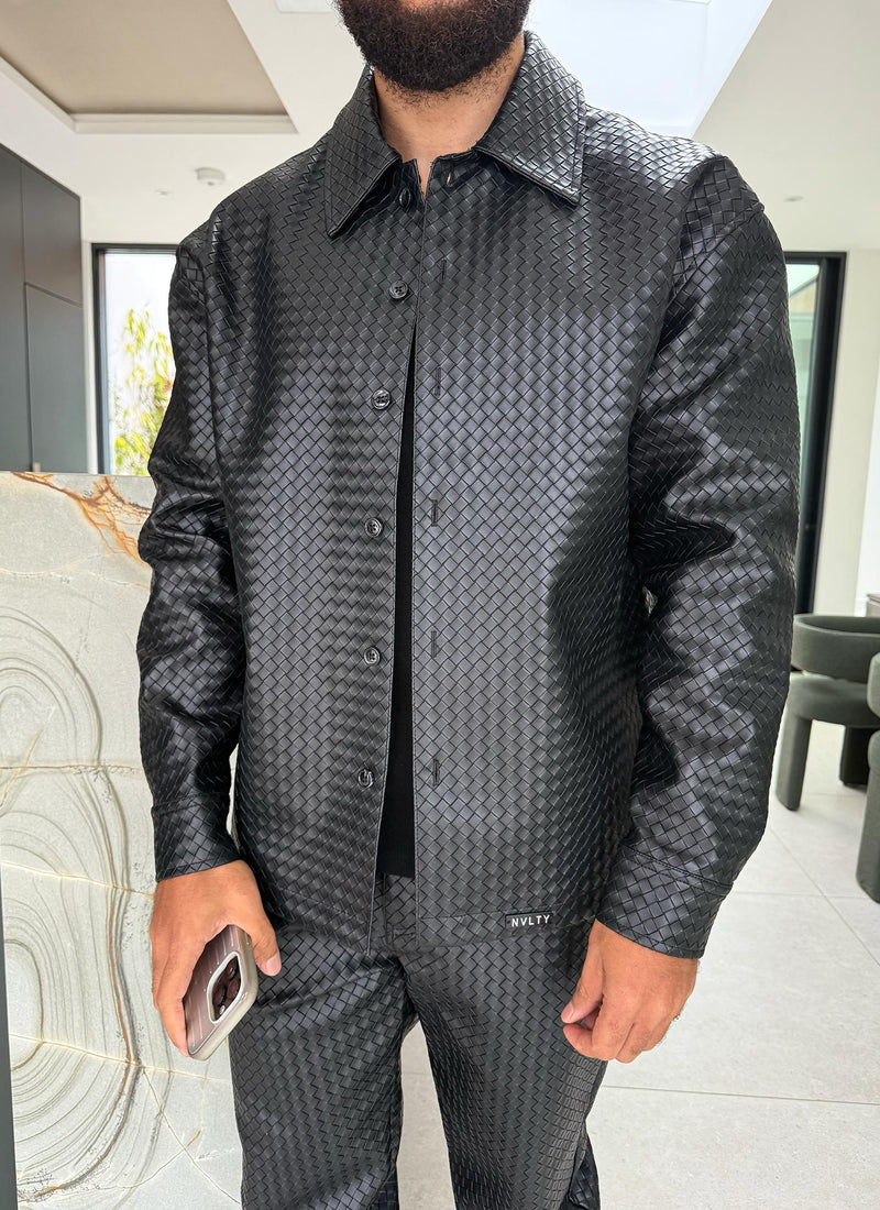 Leather Interlock Shirt - Black