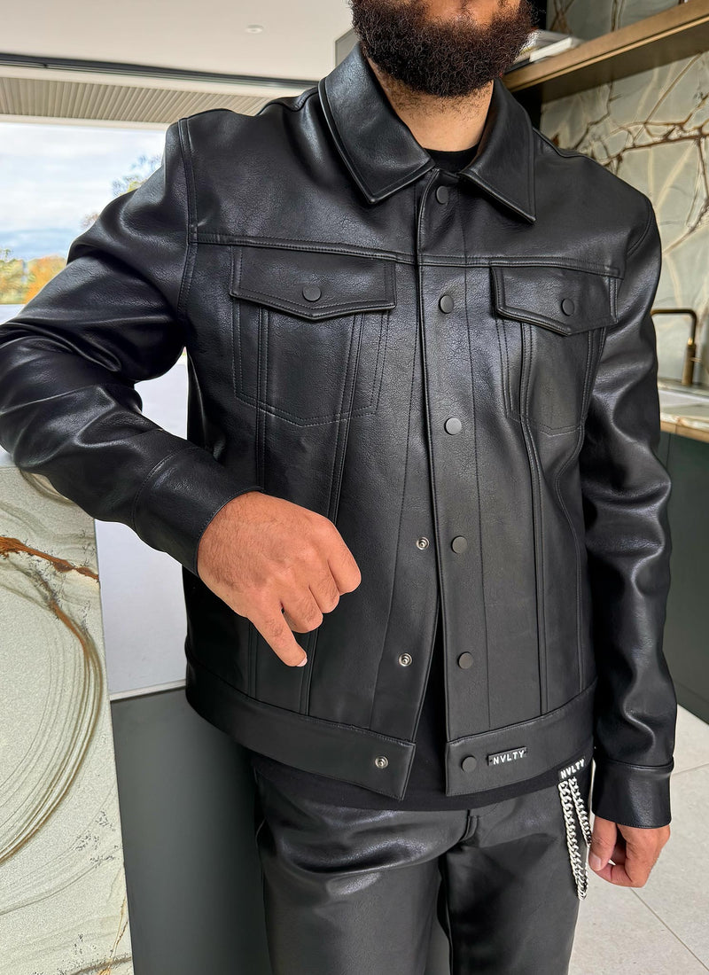 Leather Trucker Jacket - Black