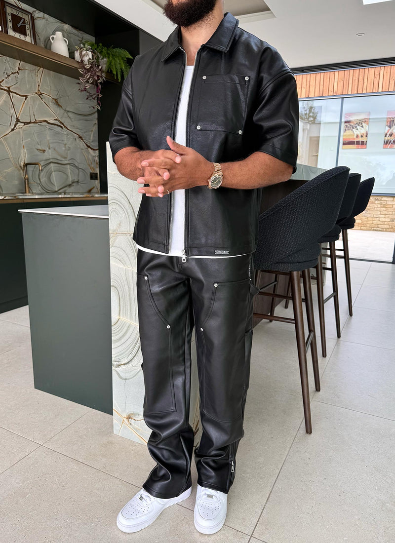 Heavyweight Rivet Leather Shirt - Black