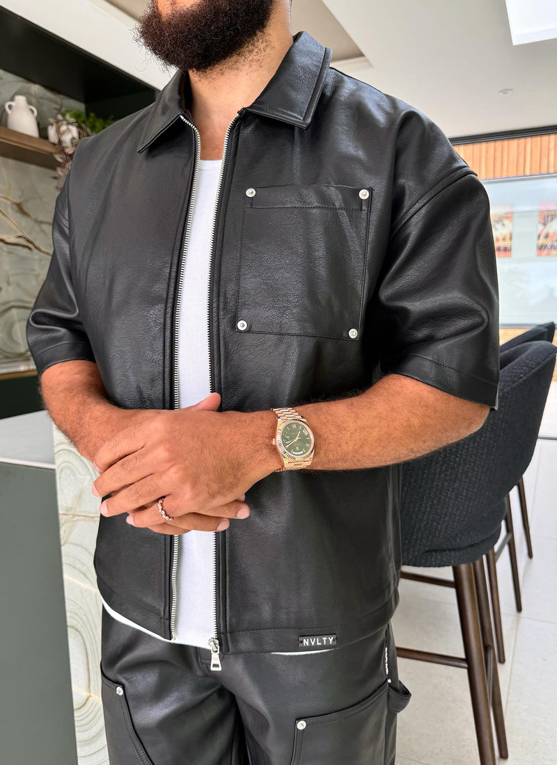 Heavyweight Rivet Leather Shirt - Black