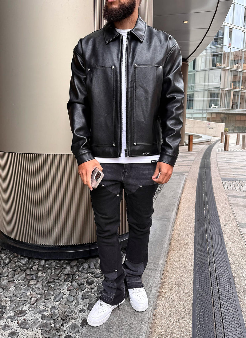 Leather Carpenter Rivet Jacket - Black