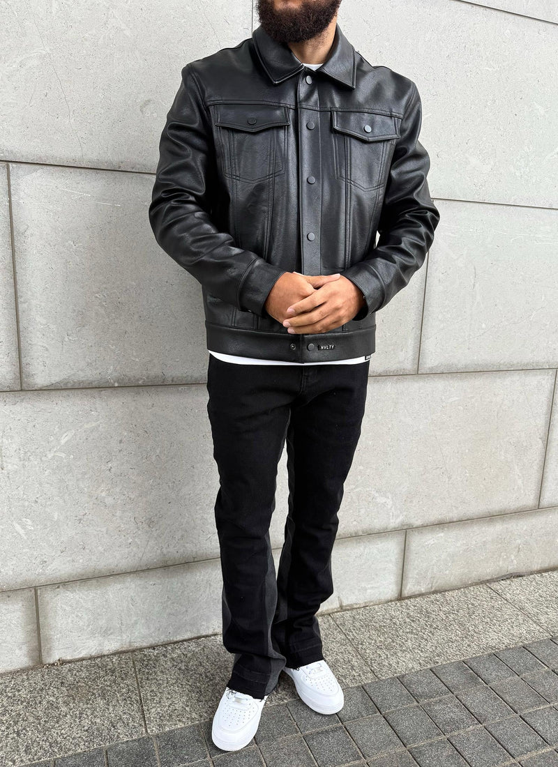 Leather Trucker Jacket - Black