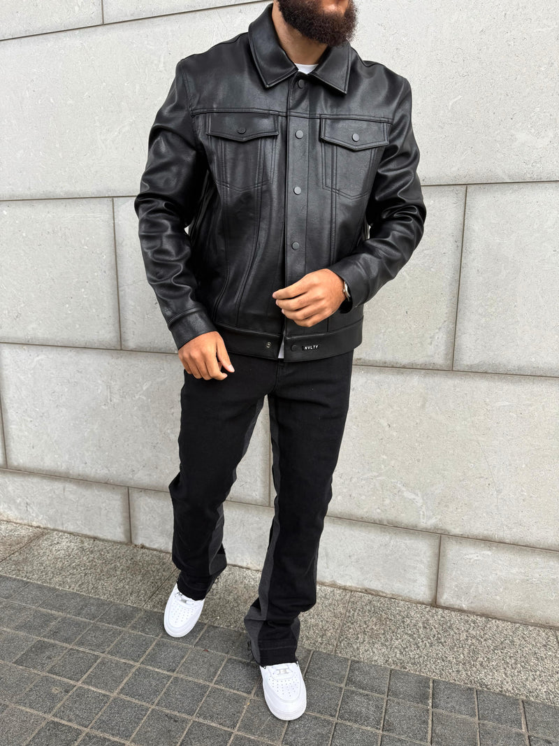 Leather Trucker Jacket - Black