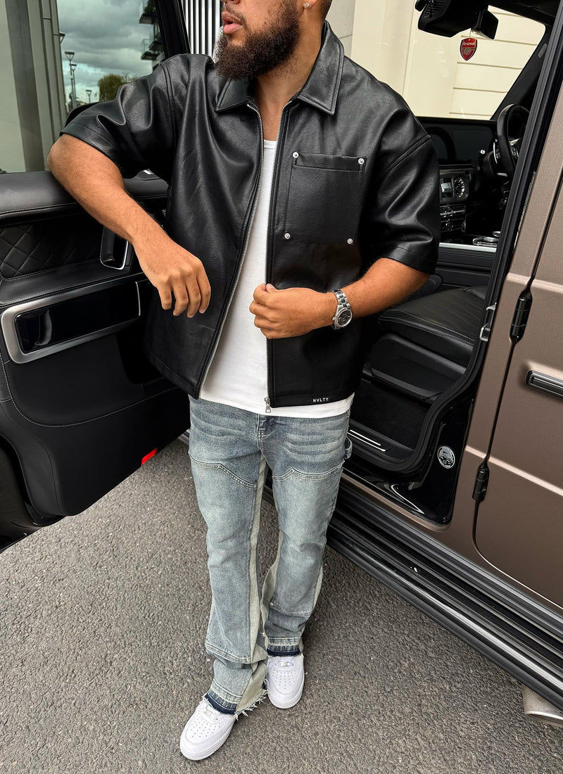 Heavyweight Rivet Leather Shirt - Black