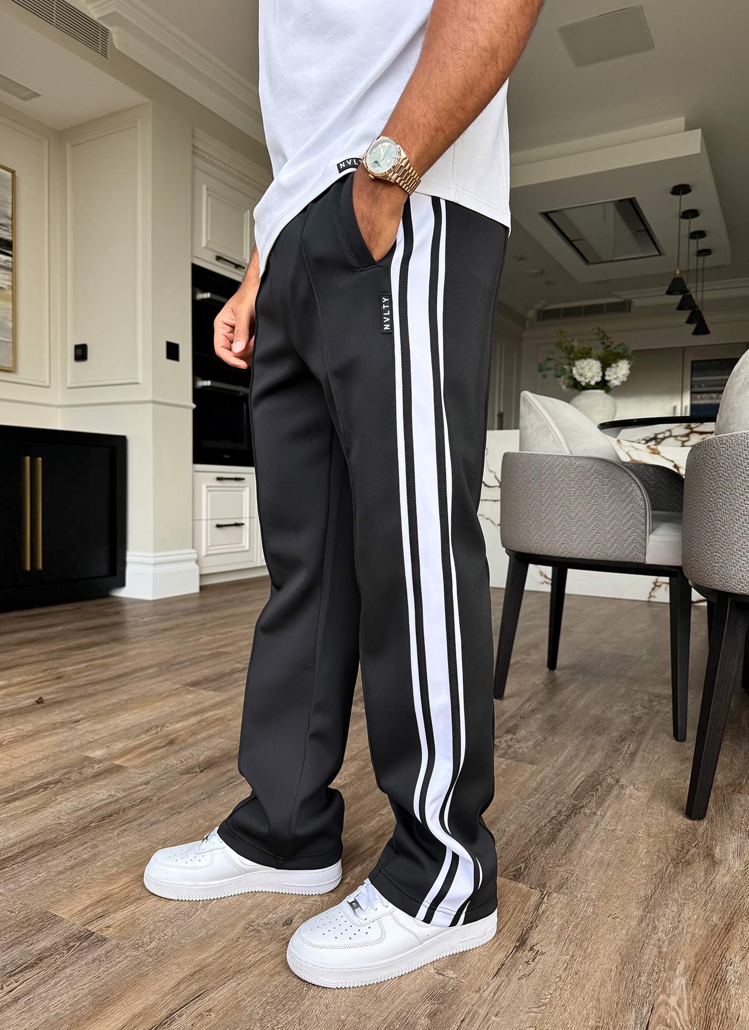 Panelled Luxe Track Pants - Black