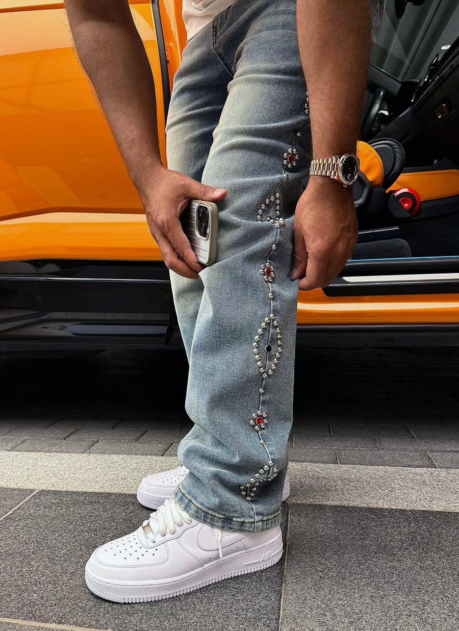 Vintage Studded Jeans - Blue
