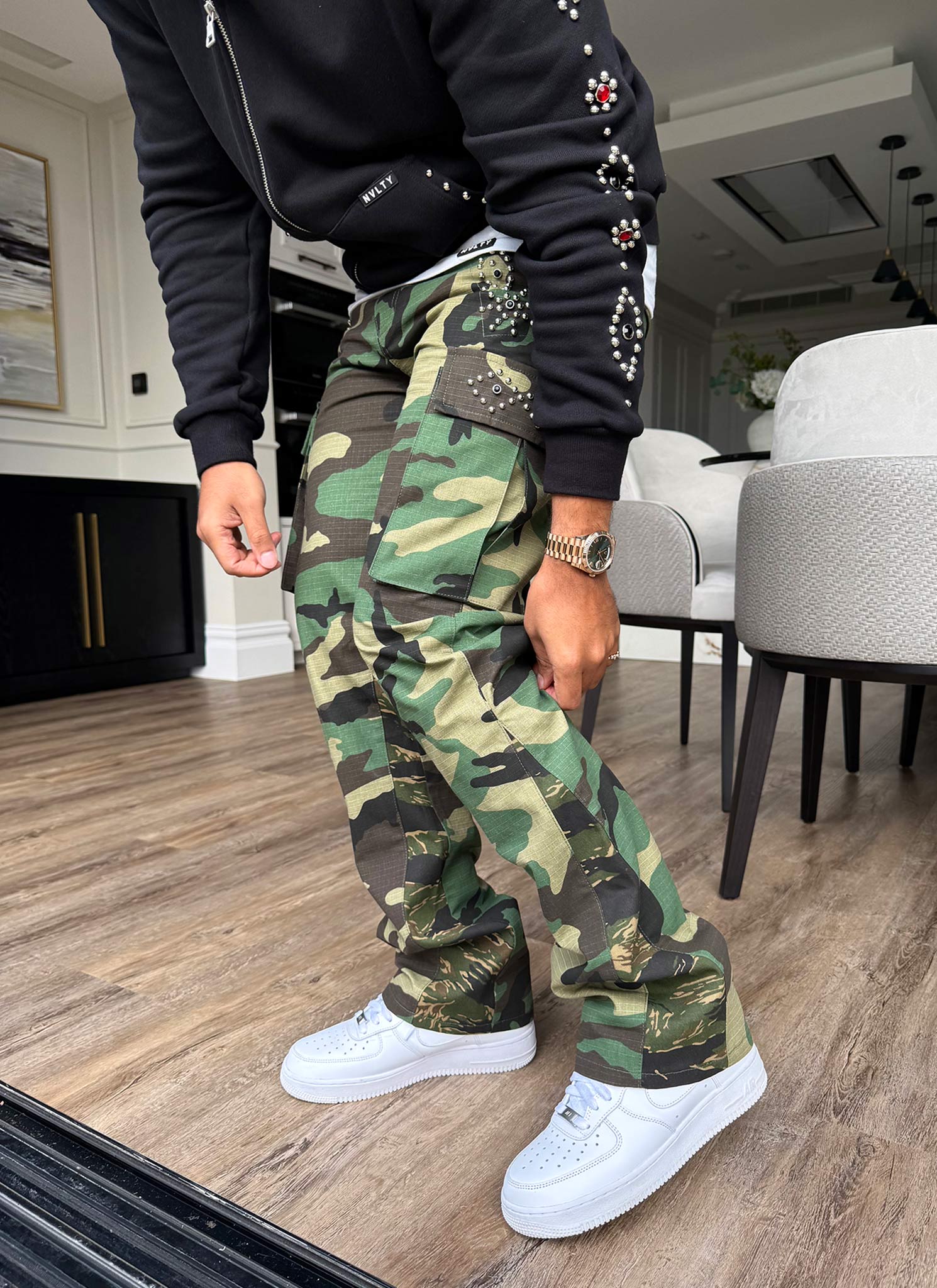 Vintage Flare Studded Cargos - Camo