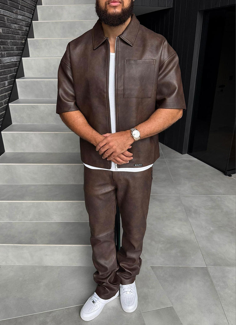 Vintage Heavyweight Leather Shirt - Brown