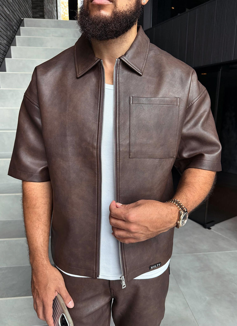 Vintage Heavyweight Leather Shirt - Brown