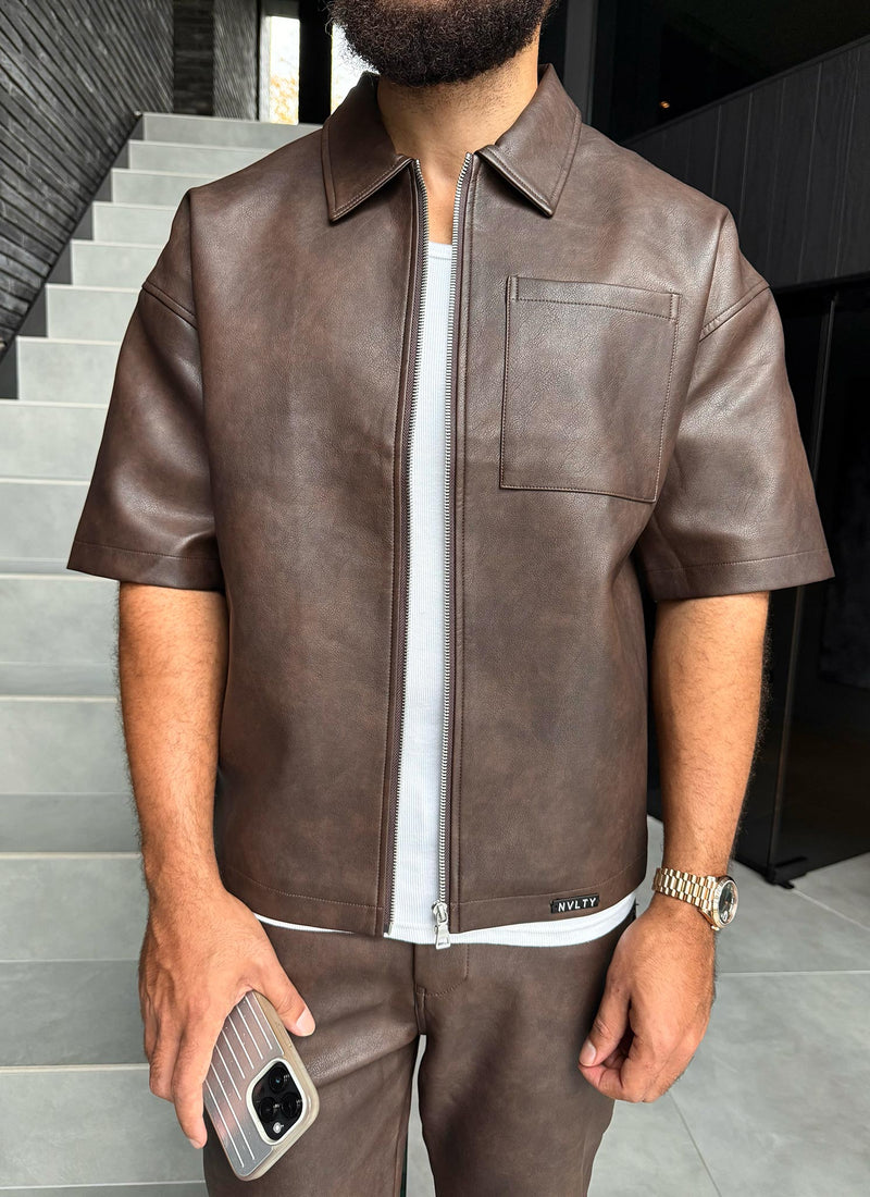 Vintage Heavyweight Leather Shirt - Brown