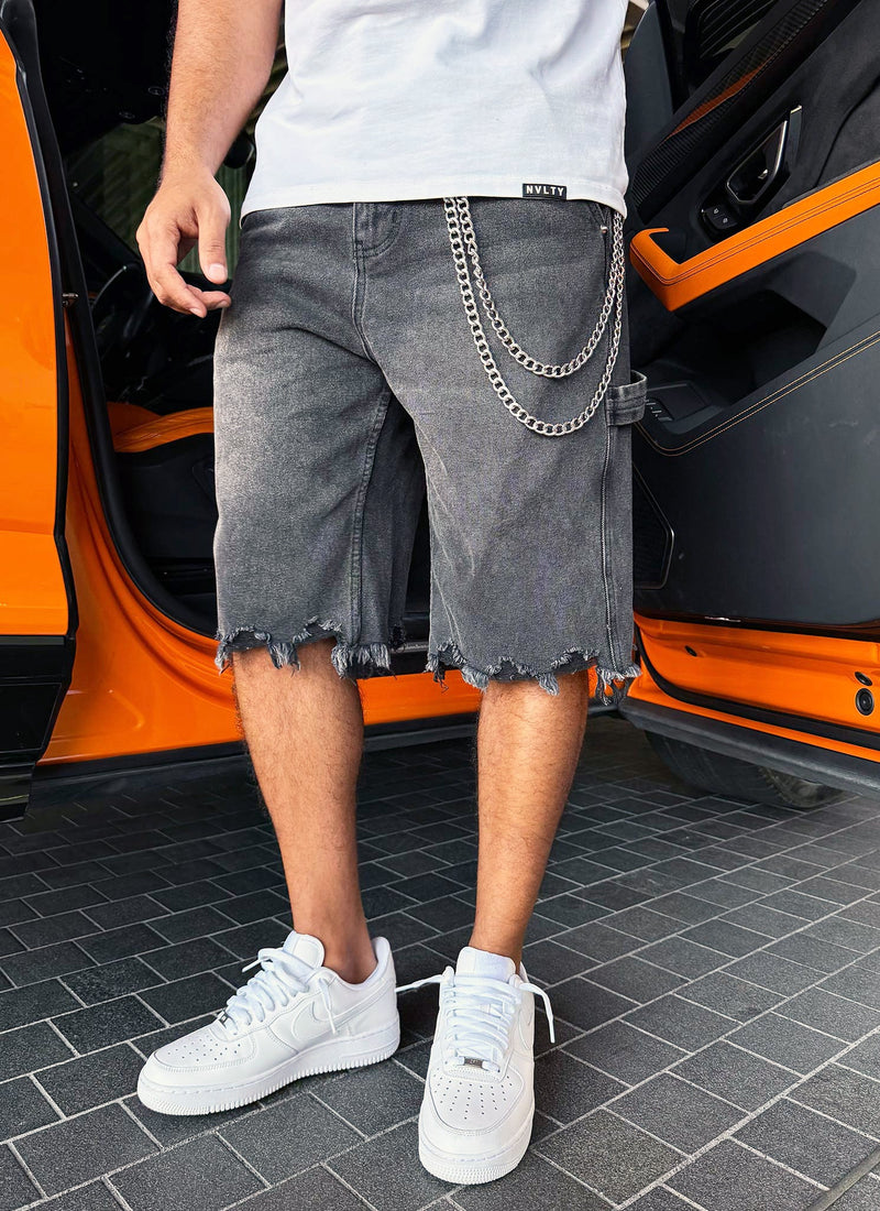 Vintage Raw Hem Denim Shorts - Black