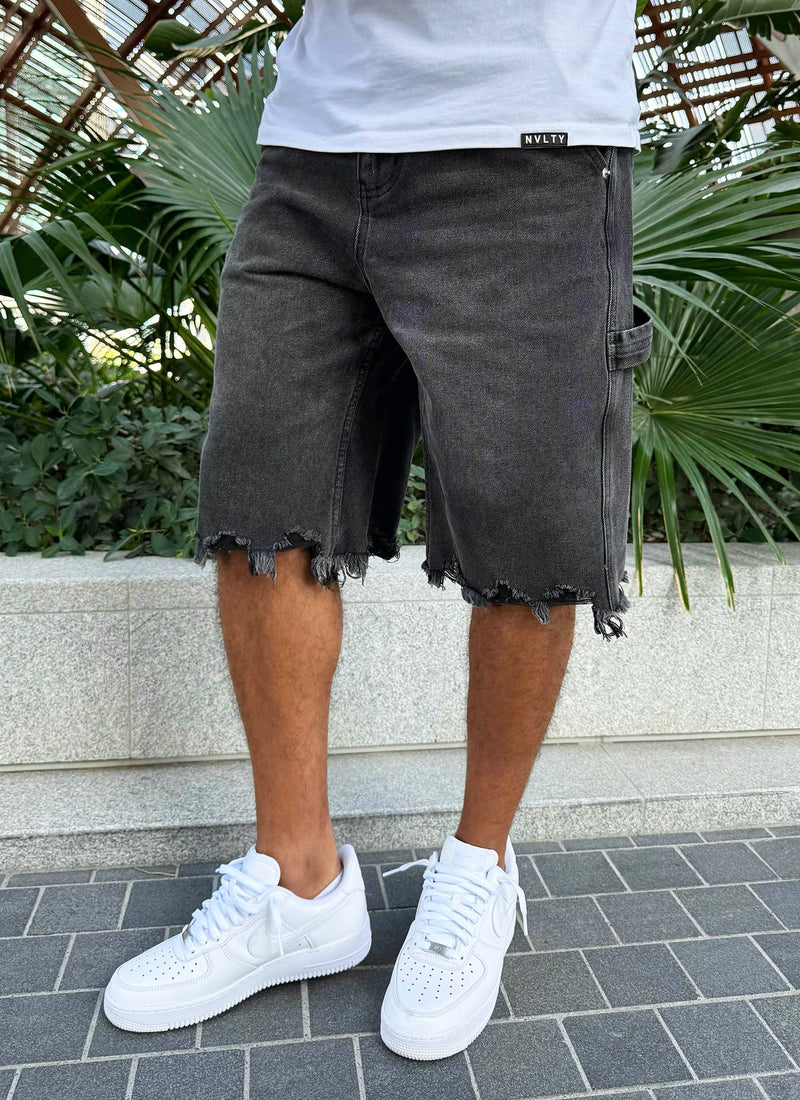 Vintage Raw Hem Denim Shorts - Black
