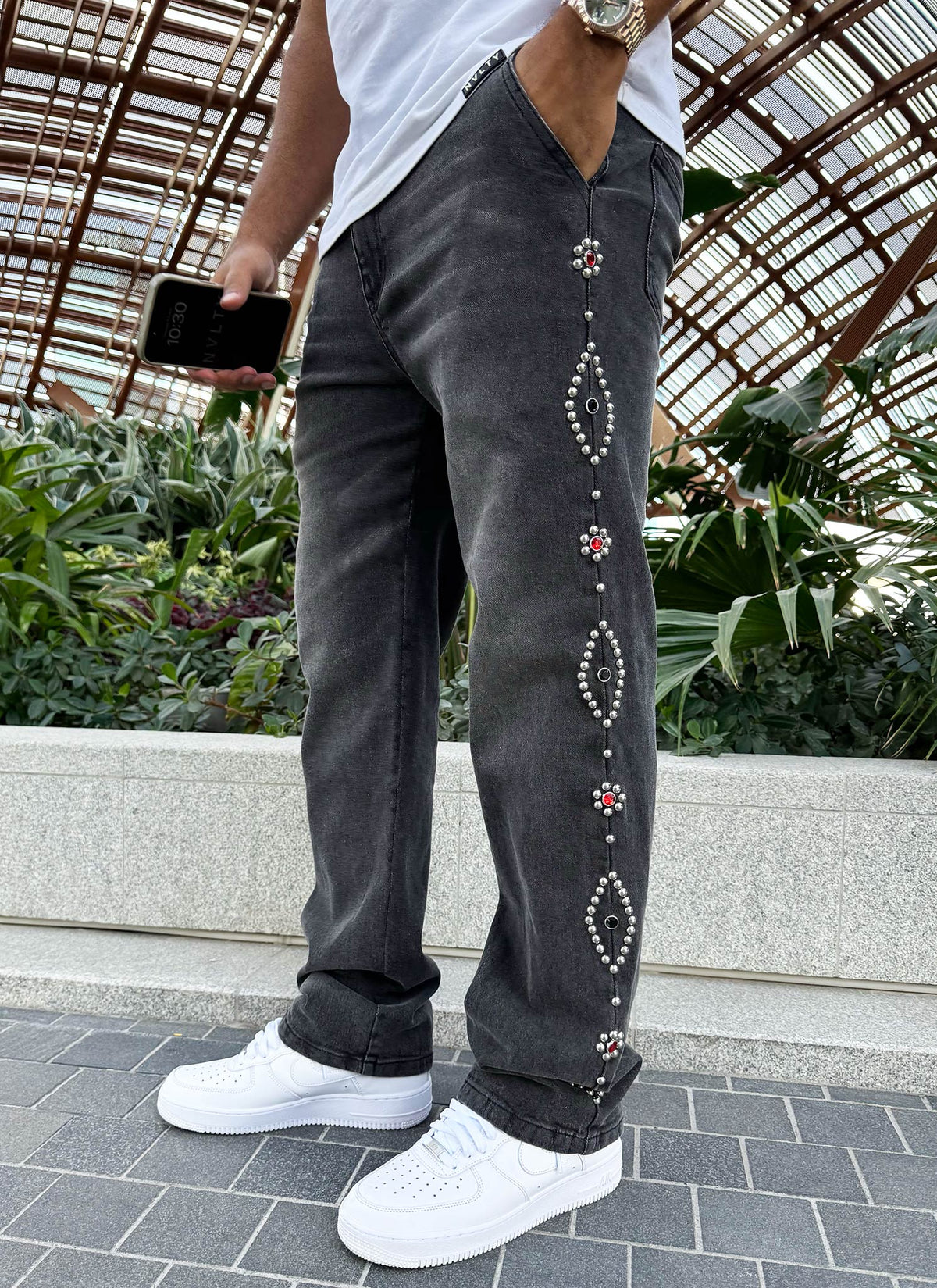 Vintage Studded Jeans - Grey