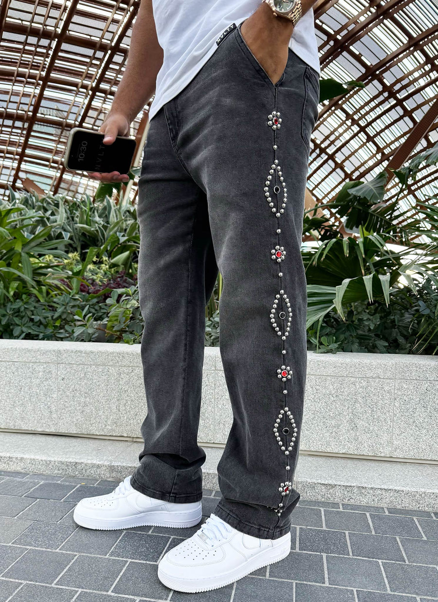 Vintage Studded Jeans - Grey