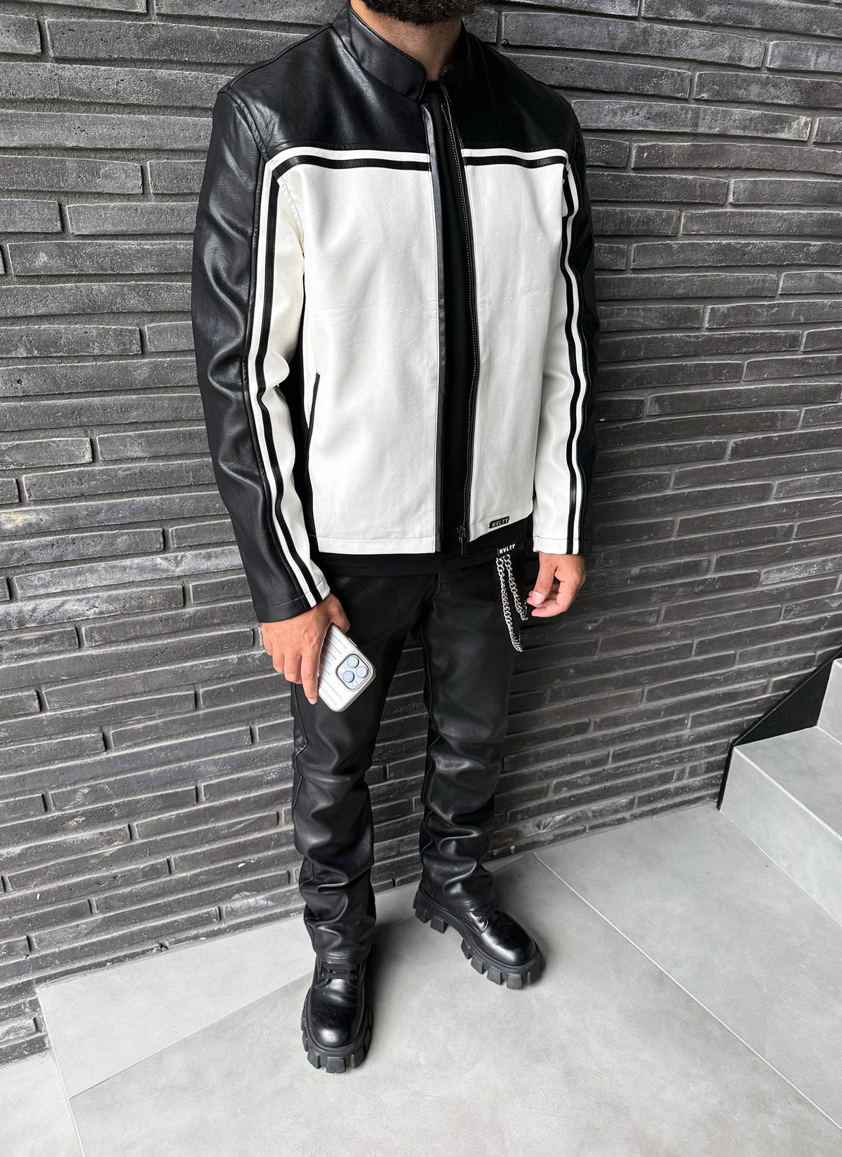 Moto Racer Biker Jacket - Black/Ivory