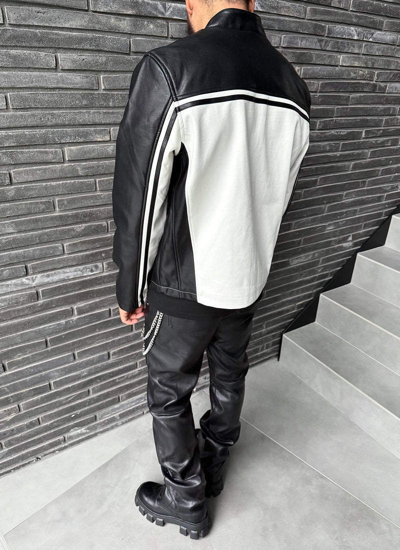 Moto Racer Biker Jacket - Black/Ivory