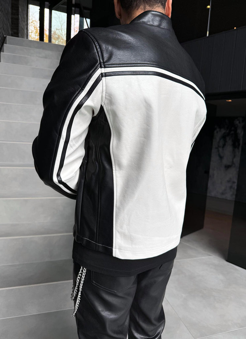 Moto Racer Biker Jacket - Black/Ivory