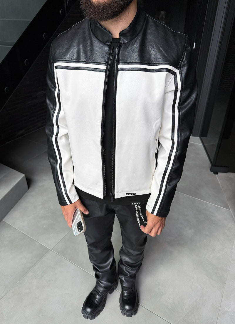 Moto Racer Biker Jacket - Black/Ivory