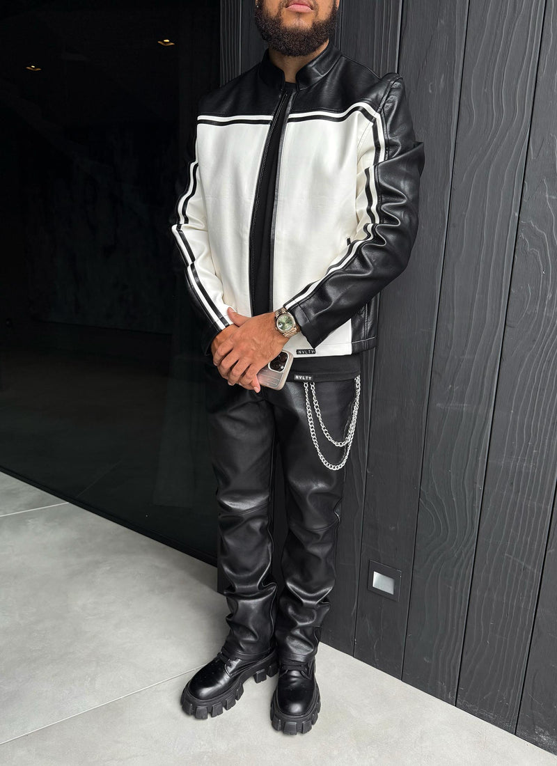 Moto Racer Biker Jacket - Black/Ivory