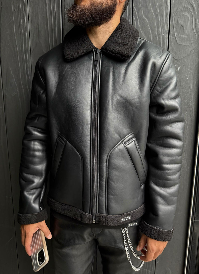 Leather Shearling Jacket - Black