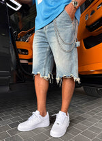 Vintage Raw Hem Denim Shorts - Blue