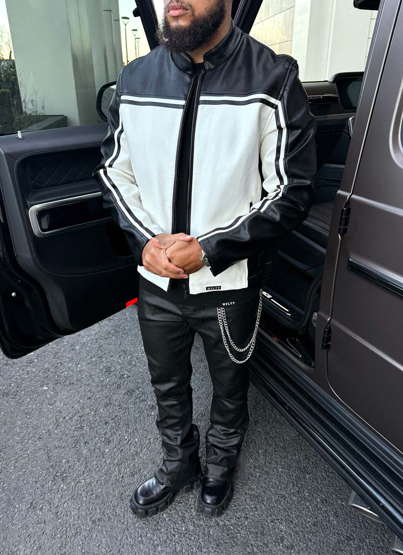 Moto Racer Biker Jacket - Black/Ivory