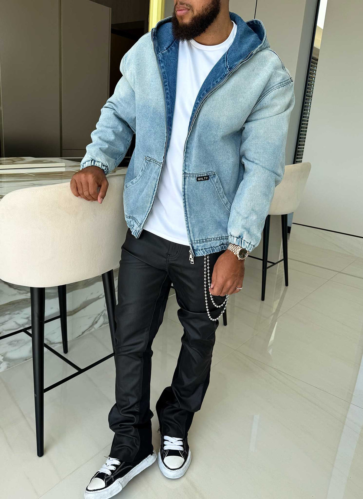 Heavyweight Denim Zip Hoodie - Blue