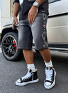 Vintage Studded Denim Shorts - Black