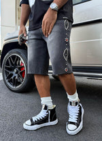 Vintage Studded Denim Shorts - Black